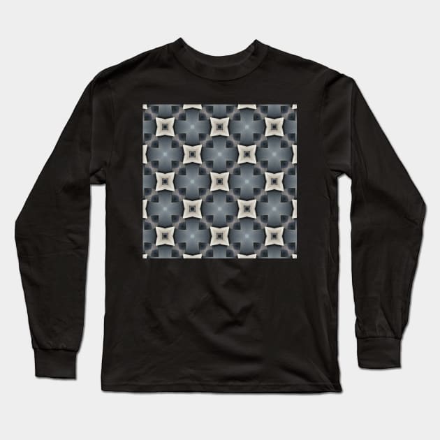 Industrial Magnolia Art Deco Spherical Cross and Flower Pattern Long Sleeve T-Shirt by pelagio